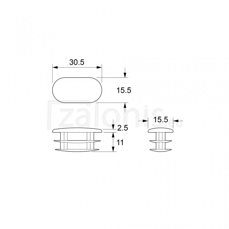 OVAL END CAP FOR 30x15 TUBE / ΤΗΙΝ